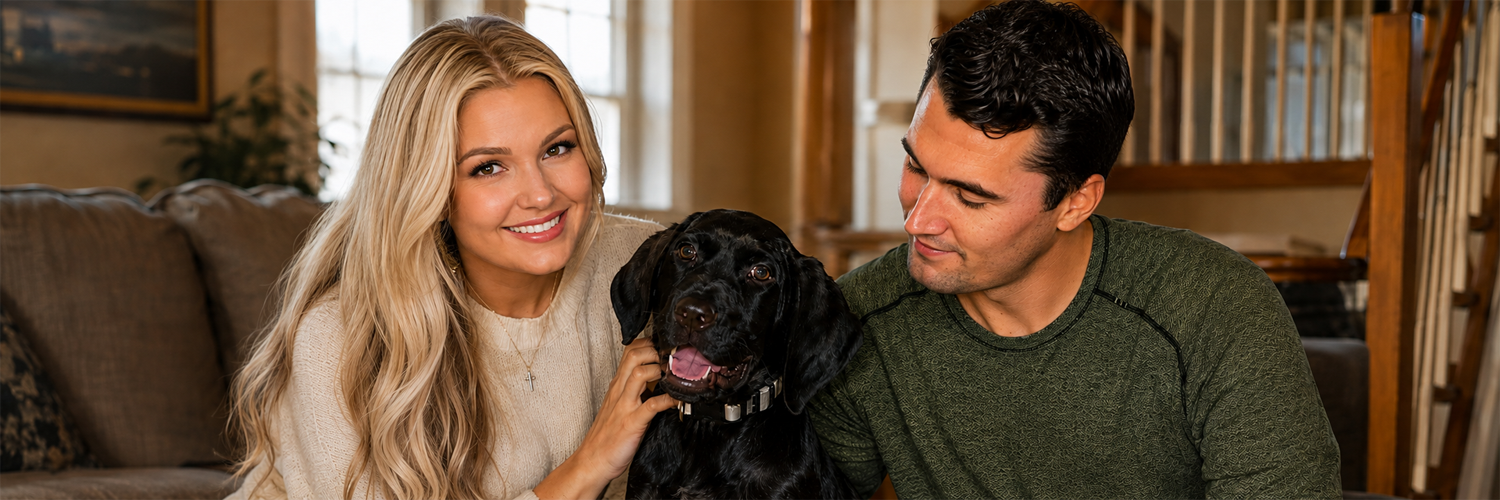 Charlie Kirk, Erika, and Hazel at home
